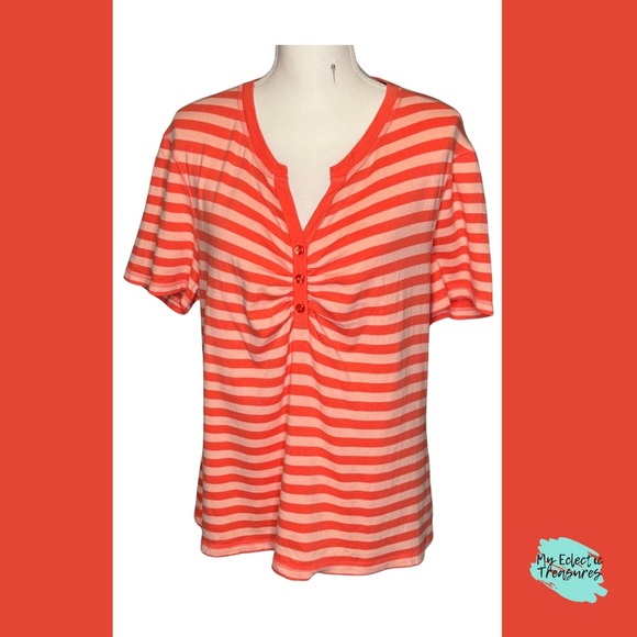 Weatherproof Orange Striped Ruched Button Front Blouse size XXL - Picture 1 of 7